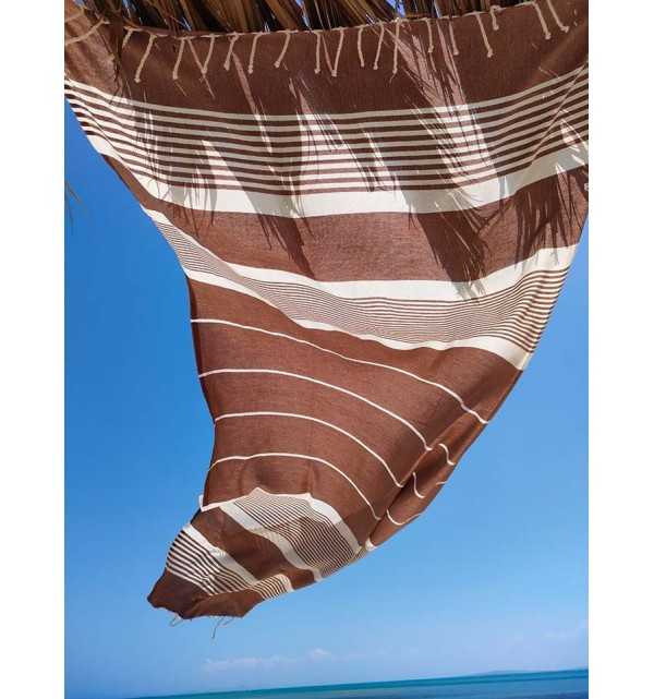 serviette de plage arthur marron noisette Fouta Tunisia - 1