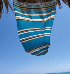 Serviette de plage Dina bleu céleste rayée beige et blanc Fouta Tunisia - 1