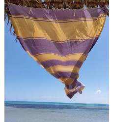 serviette de plage RAF-RAF ocre jaune et violet parme Fouta Tunisia - 2