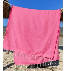 Serviette de plage unie rose tamatia Fouta Tunisia - 1