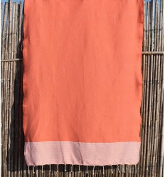 Fouta nid d'abeille orange rayée blanc Fouta Tunisia - 1