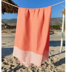 Fouta nid d'abeille corail Fouta Tunisia - 1