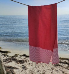 FOUTA NID D'ABEILLE Groseille rayée blanc Fouta Tunisia - 1