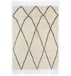 Tapis berbère en pure laine couleur beige avec motifs losange Fouta Tunisia - 1