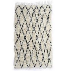 Tapis berbère 100 % pure laine de mouton en écru naturel Fouta Tunisia - 1