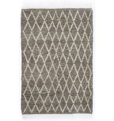 Tapis berbère en pure laine losanges sur fond écru Fouta Tunisia - 1