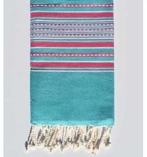 Fouta arabesque bleu sarcelle et rose Fouta Tunisia - 1