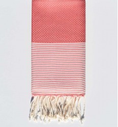 Fouta nid d'abeille rose balais moyen Fouta Tunisia - 1