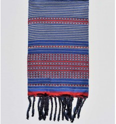 Fouta arabesque bleu, gris clair et rouge Fouta Tunisia - 1