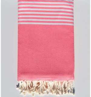 Jeté rose fluo rayée blanc Fouta Tunisia - 1 2