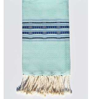 Fouta thalasso vert d'eau avec motifs bleu Fouta Tunisia - 1 2