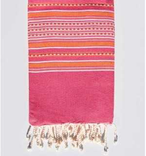 Fouta arabesque rose avec rayures orange Fouta Tunisia - 1