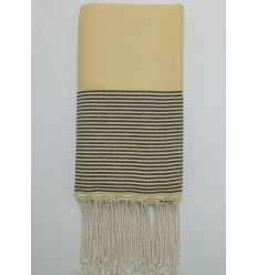 Fouta nid d'abeille jaune pâle rayée anthracite Fouta Tunisia - 1