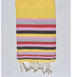 Fouta plate jaune ,Mauve , gris ,rouge  et noir Fouta Tunisia - 1