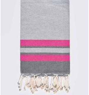 Fouta plate gris clair, rose et gris  - 1