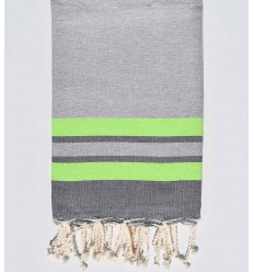 Fouta plate gris clair, vert chartreuse et gris Fouta Tunisia - 1