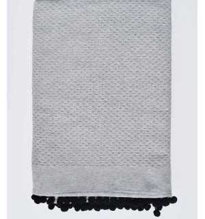 Fouta en nid d'abeille gris avec pompons Fouta Tunisia - 1