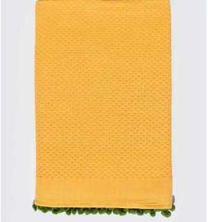 Fouta jaune avec pompons  - 1