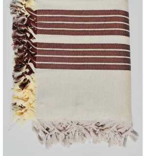 Jeté de canapé 4 franges blanc crème et rouge senois 2.2m*2.8m Fouta Tunisia - 2