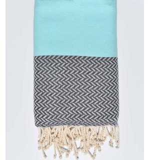 Jeté de canapé turquoise et gris foncé Fouta Tunisia - 1