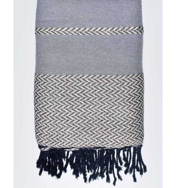 Jeté de canapé gris, bleu foncé et écru Fouta Tunisia - 1