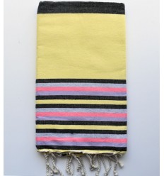 Fouta plate jaune ,Mauve , gris ,rose fluo et noir Fouta Tunisia - 1