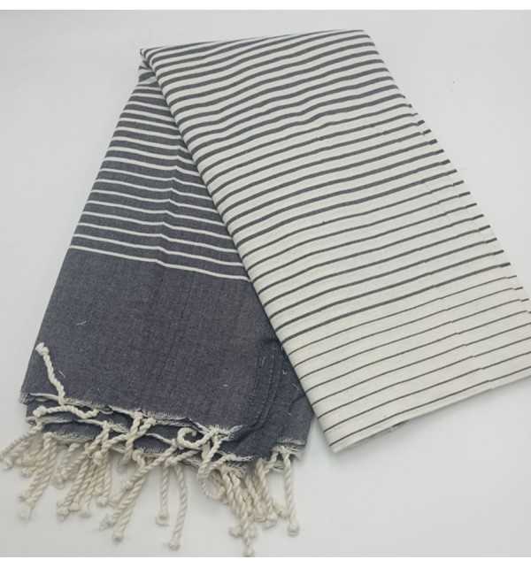 Jeté gris noir 2m*2m Fouta Tunisia - 2