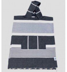 Poncho de plage enfant bleu noir Fouta Tunisia - 1