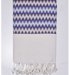 Fouta zigzag écru, violet et bleu Fouta Tunisia - 1