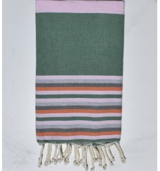 Fouta rose bébé, vert, gris clair, gris et orange Fouta Tunisia - 1