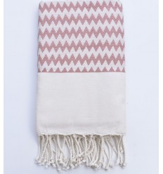 Fouta zigzag vieux rose et blanc crème Fouta Tunisia - 1