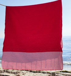 Serviette de plage nid d'abeille rouge clair Fouta Tunisia - 1