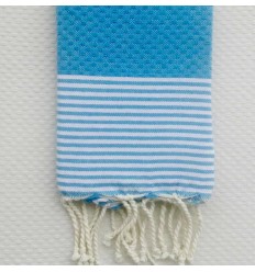 Serviette de plage bleu céleste avec rayures Fouta Tunisia - 1