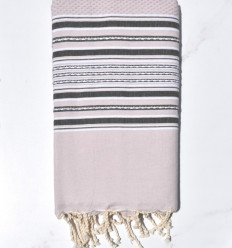 Fouta arabesque rose pâle rayée gris anthracite Fouta Tunisia - 1