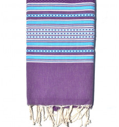 Fouta arabesque violet rayée bleu céleste Fouta Tunisia - 2