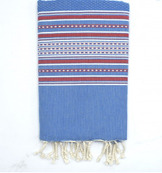 Fouta arabesque bleu roi rayée rouge Fouta Tunisia - 1