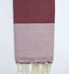 FOUTA NID D'ABEILLE rouge bordeaux rayée blanc Fouta Tunisia - 1