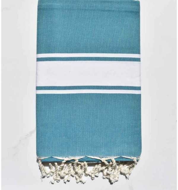 Fouta plate bleu canard bandes blanche Fouta Tunisia - 1