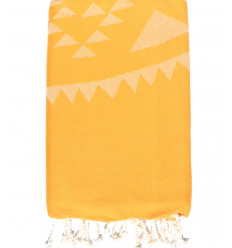 Serviette de plage bohémian jaune moutarde Fouta Tunisia - 1