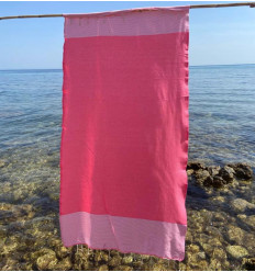 FOUTA NID D'ABEILLE fushia rayée blanc Fouta Tunisia - 1