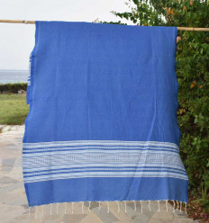 Serviette de plage arabesque bleu et bleu fumée Fouta Tunisia - 1