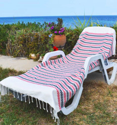 Fouta zigzag blanc crème, rose et bleu Fouta Tunisia - 1