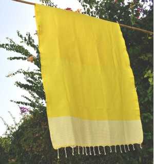 FOUTA NID D'ABEILLE Jaune citron rayée blanc Fouta Tunisia - 1 2