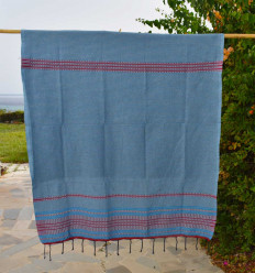 Fouta arabesque bleu, gris clair et rouge Fouta Tunisia - 1