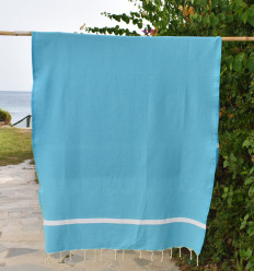 Fouta Nid d’abeille Bleu céleste avec bandes blanche Fouta Tunisia - 1