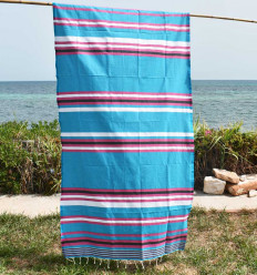 Fouta dina bleu céleste rayée rose et blanc Fouta Tunisia - 1