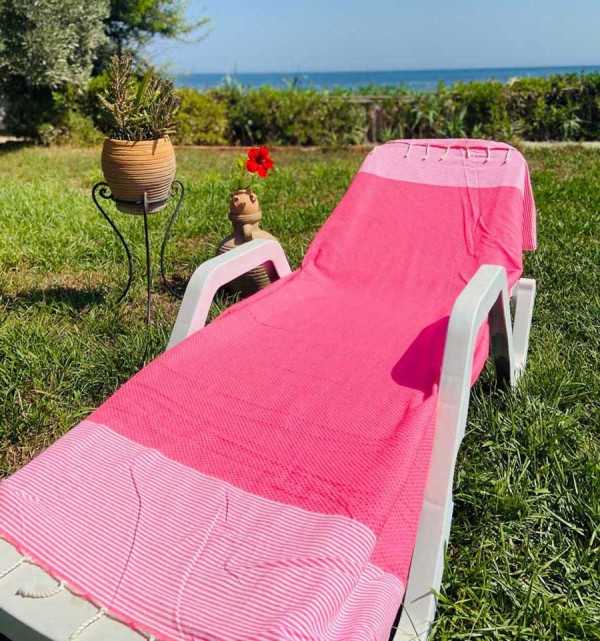 Fouta nid d'abeille rose brillant Fouta Tunisia - 1