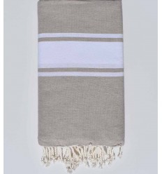 Jeté beige bande blanche Fouta Tunisia - 2