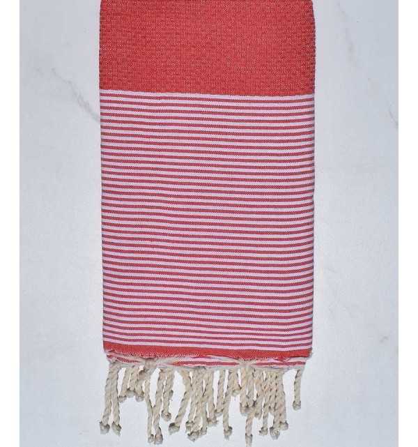 Fouta nid d'abeille en Coton Recyclé rose incarnat Fouta Tunisia - 1