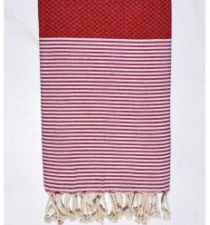 Fouta nid d'abeille en Coton Recyclé rouge Fouta Tunisia - 1